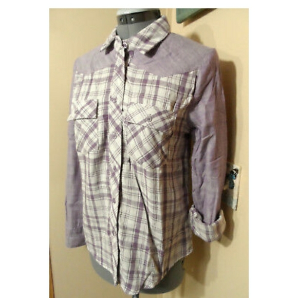Nwt NAMELESS Plaid Gingham Button up Shirts Violet or Blue long sleeve Western - Picture 5 of 10